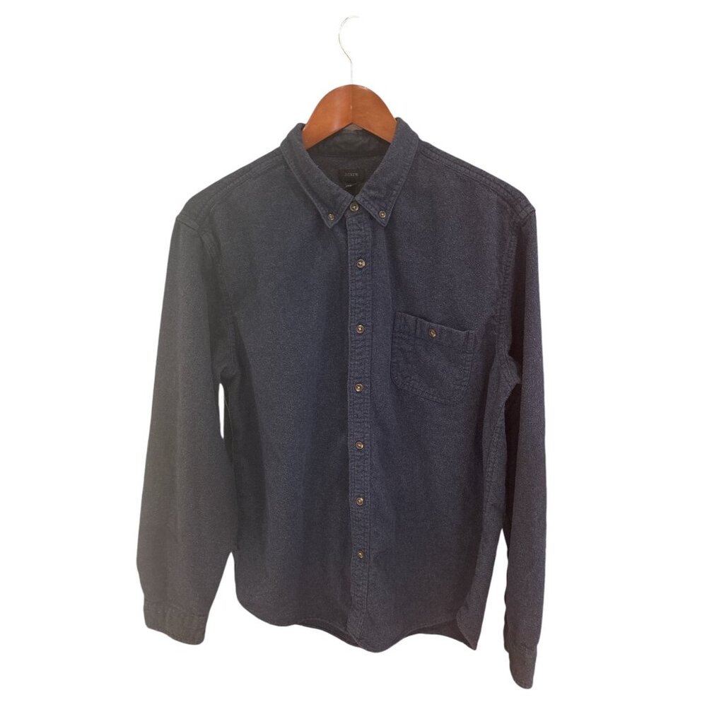 J. Crew Mens XL Button-Up Shirt With Elbow Patches - Navy Blue Cotton